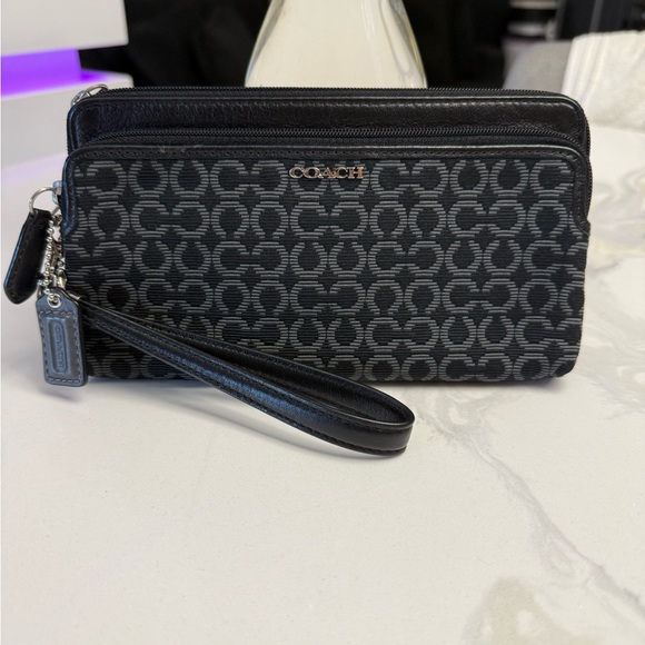 Coach Handbags - Coach Monogram Black and Gray double zip Wristlet no callouts